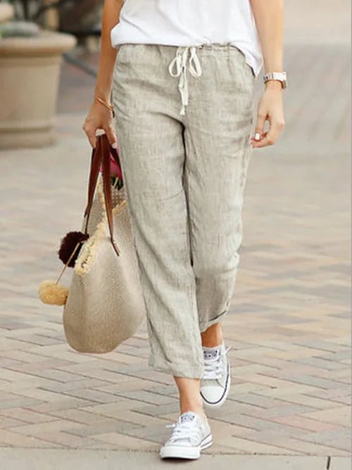 Linen Pants with String for Women | Zendaya Beige