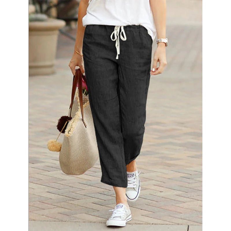 Linen Pants with String for Women | Zendaya Black