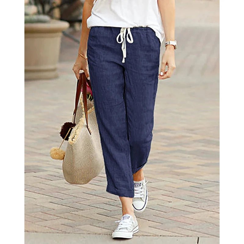 Linen Pants with String for Women | Zendaya Navy