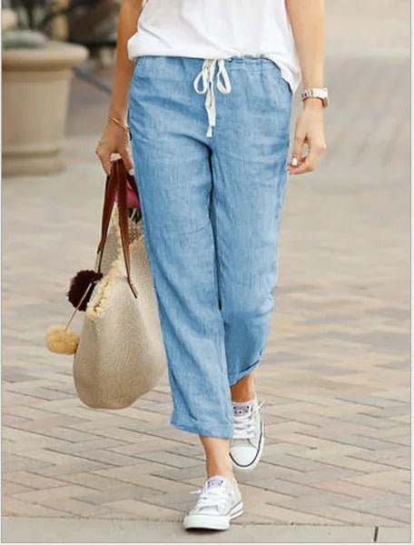 Linen Pants with String for Women | Zendaya Blue