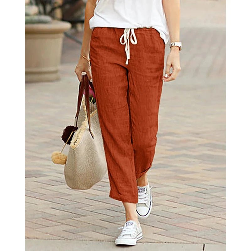 Linen Pants with String for Women | Zendaya Orange