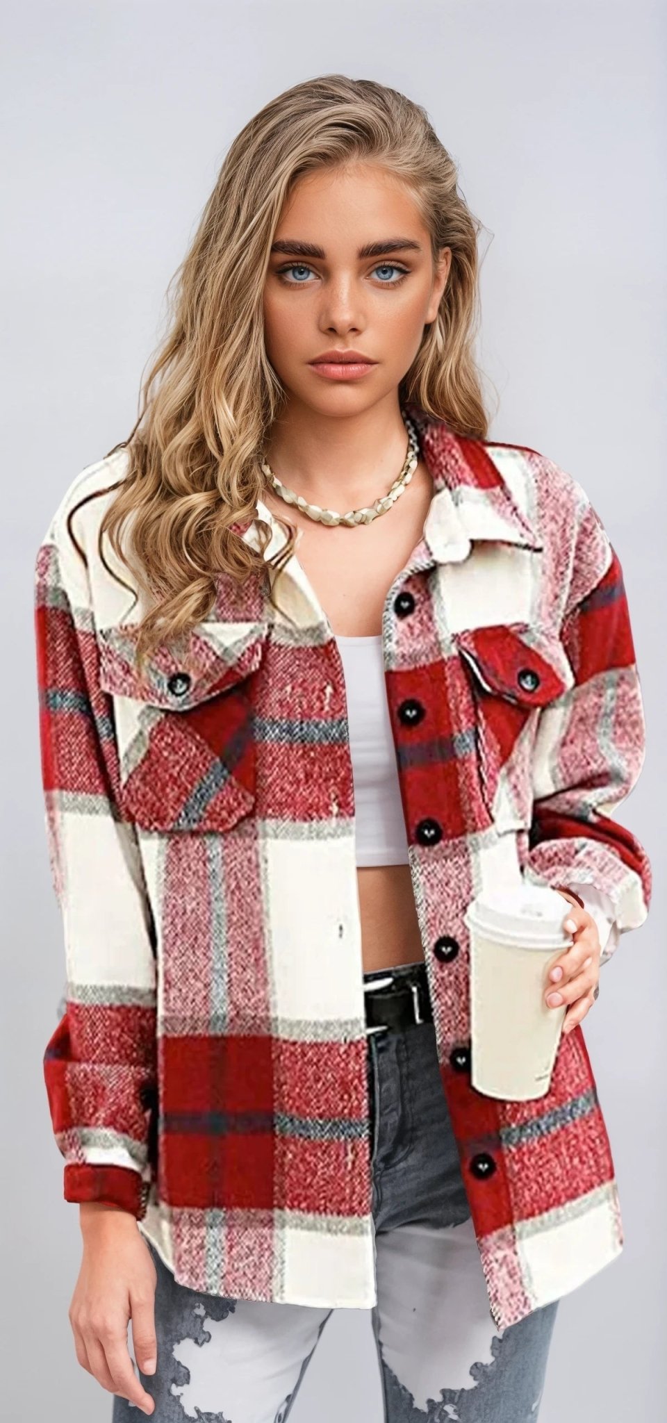 Long Sleeve Plaid Flannel Shirt for Women | Linda Red S