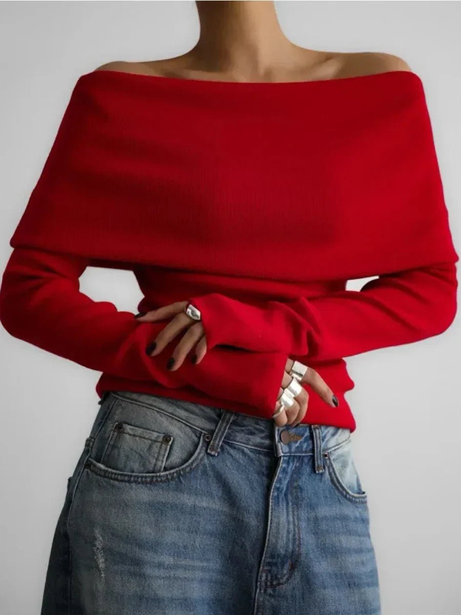 Off-Shoulder Sweater Lightweight Fit for Women | Virell Red