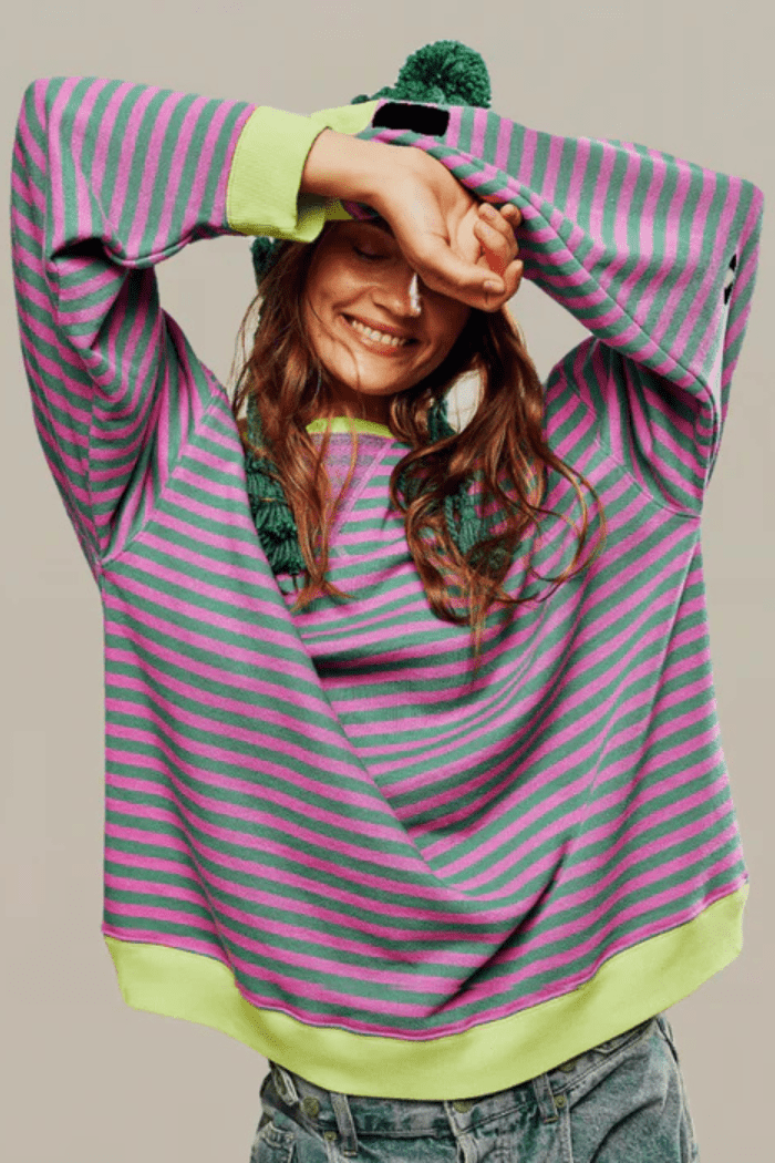 Oversized Striped Jumper Relaxed Fit for Women | Odessa Green & Pink