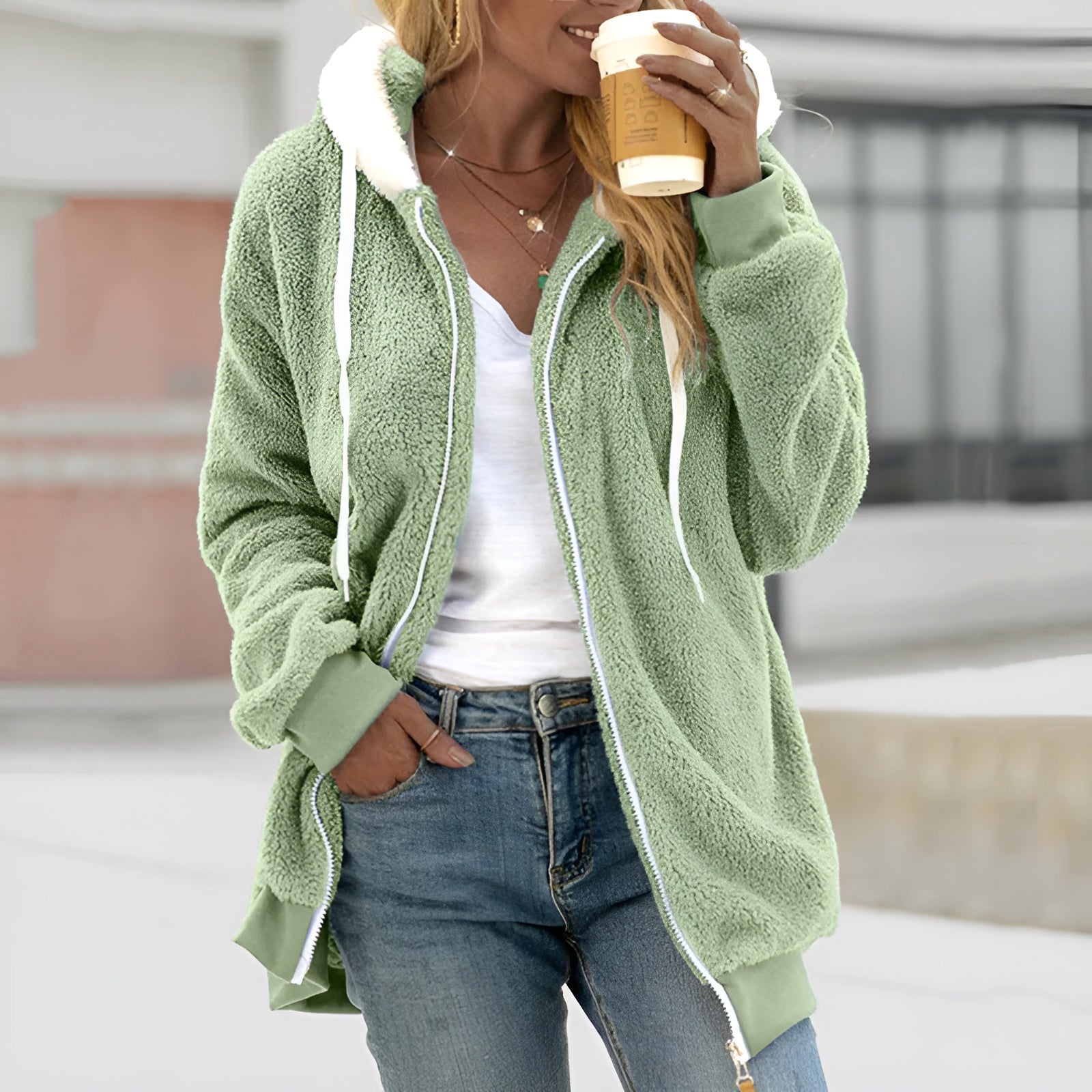 Oversized Zip-Up Hoodie Plush Sherpa for Women | Becky Green
