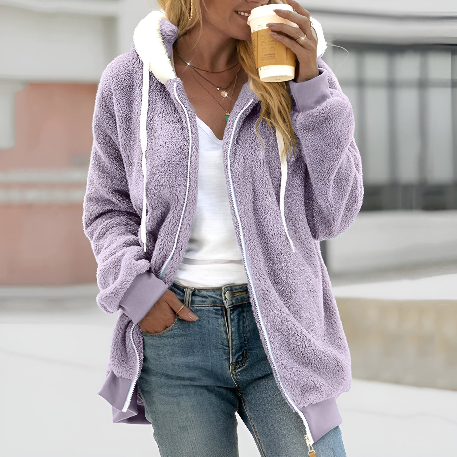 Oversized Zip-Up Hoodie Plush Sherpa for Women | Becky Purple