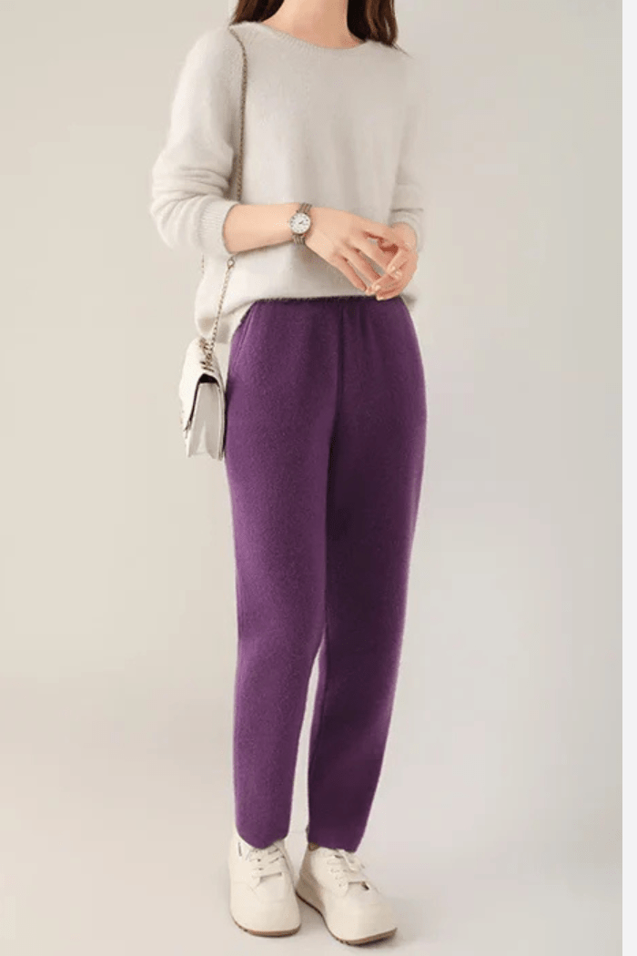 Pure Wool Pants High-Rise Slim Fit for Women | Vivienne Purple
