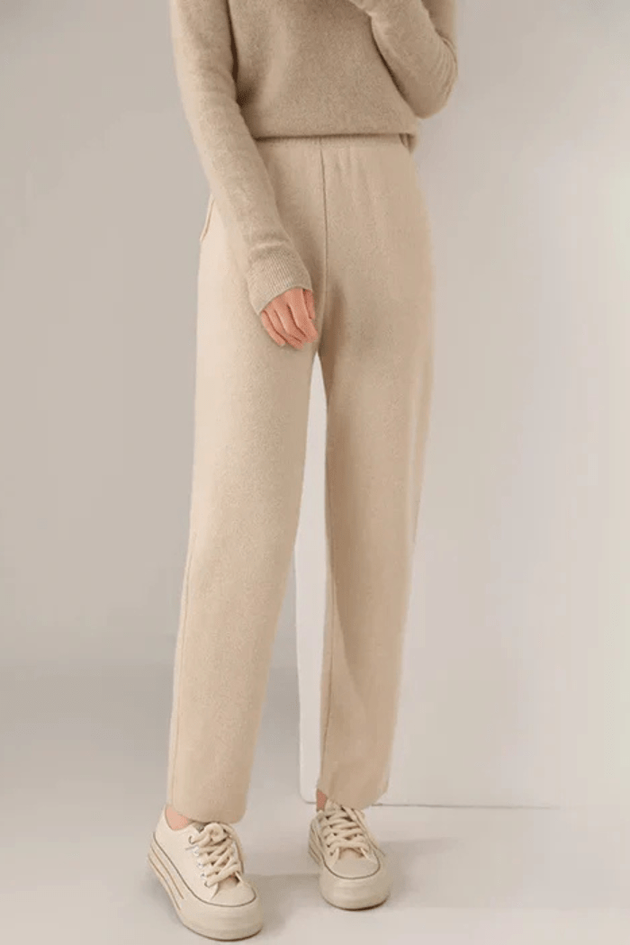 Pure Wool Pants High-Rise Slim Fit for Women | Vivienne Beige