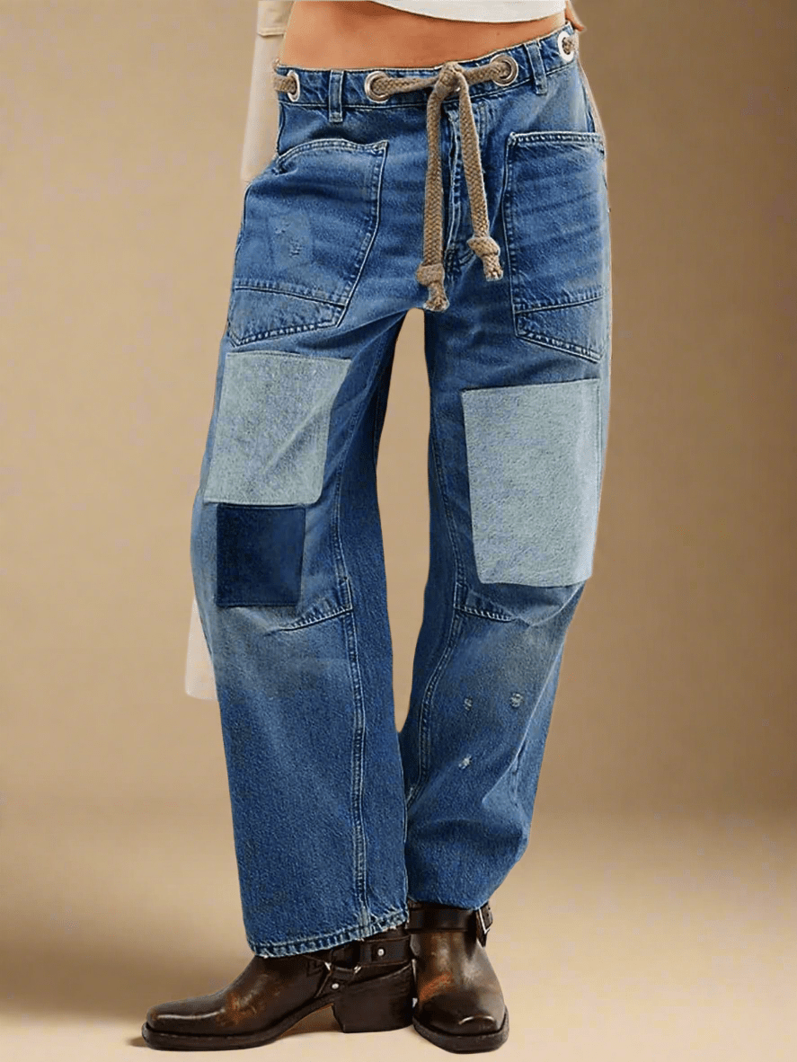 Relaxed Denim Pants with Adjustable Drawcord for Women | Thea Blue