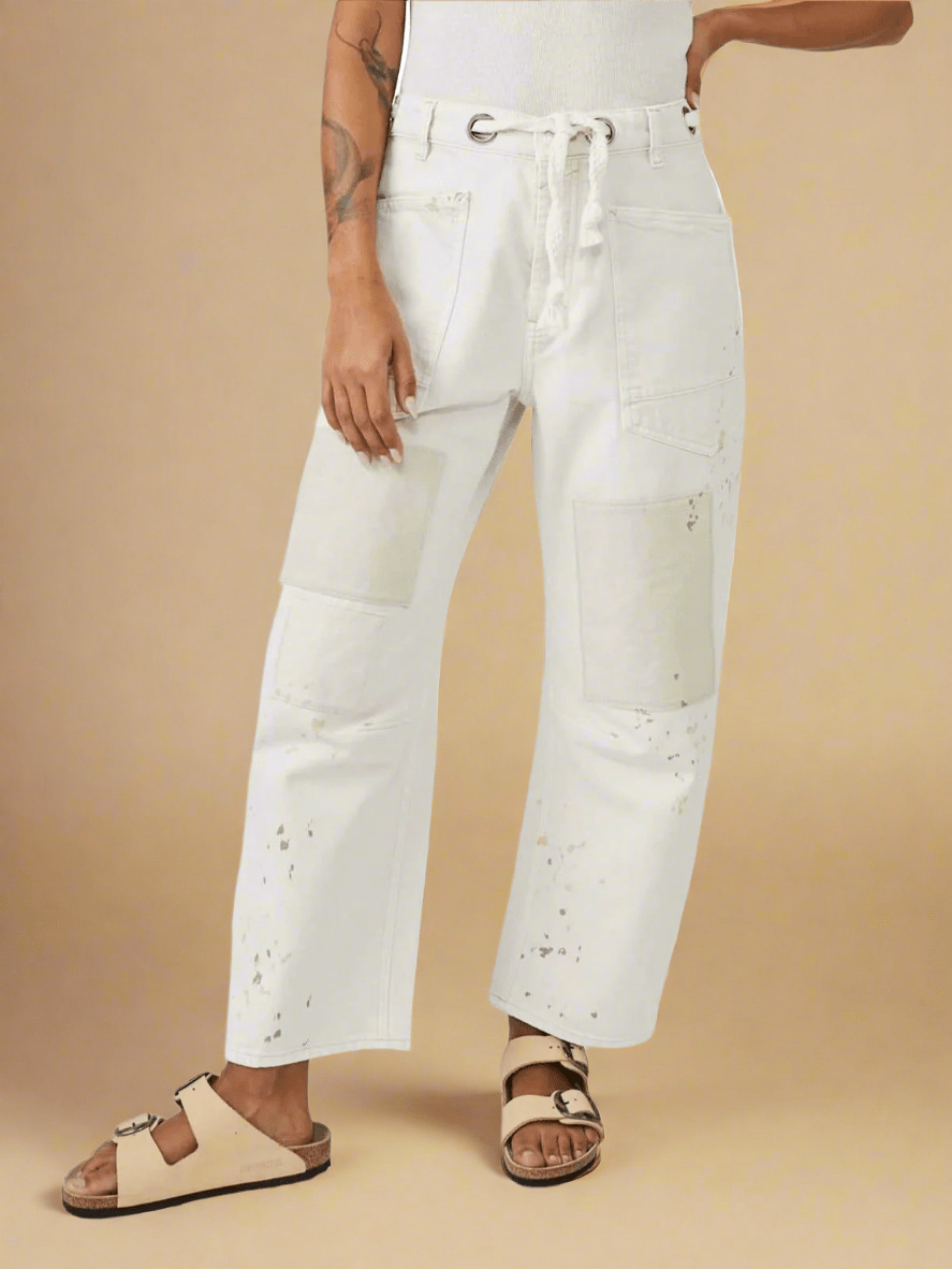 Relaxed Denim Pants with Adjustable Drawcord for Women | Thea White