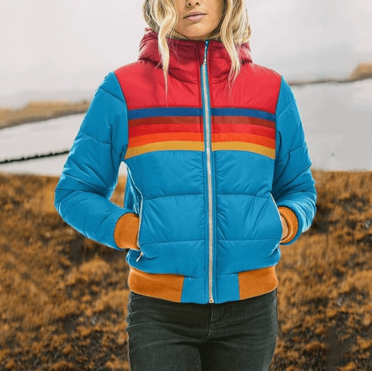 Retro Parka Jacket with Faux Fur Hood for Women | Clarinda Blue