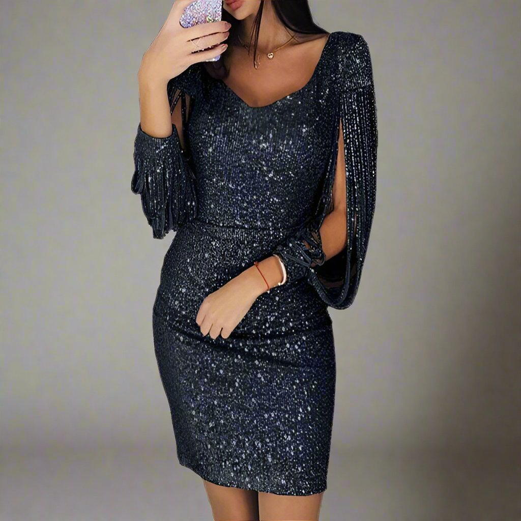 Sequin V-Neck Party Dress for Women | Juletta Black