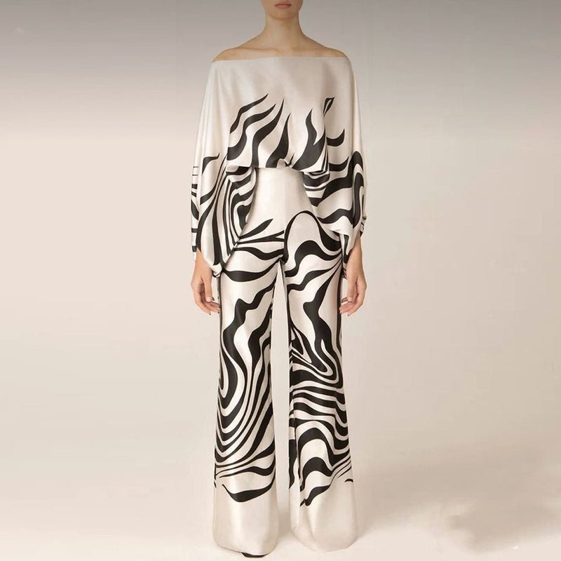 Silk Blouse and Pants Set Relaxed Fit for Women | Solara Black