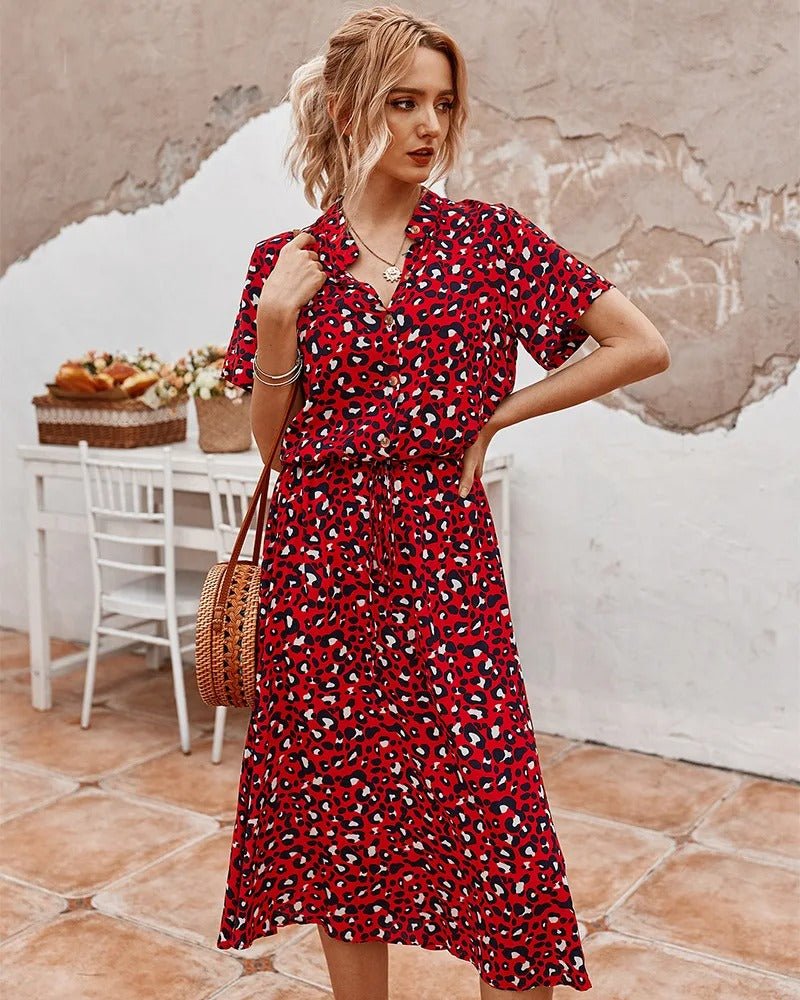 Summer Midi Dress with Print for Women | Samantha Red