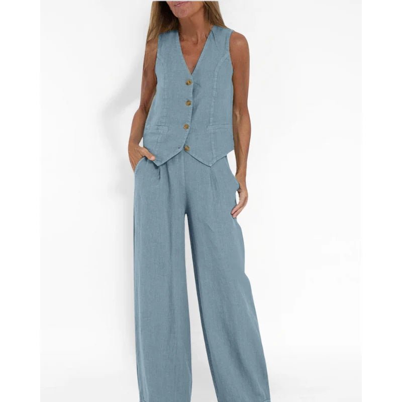 Two-Piece Sleeveless Top and Trouser Set for Women | Nella Light Blue