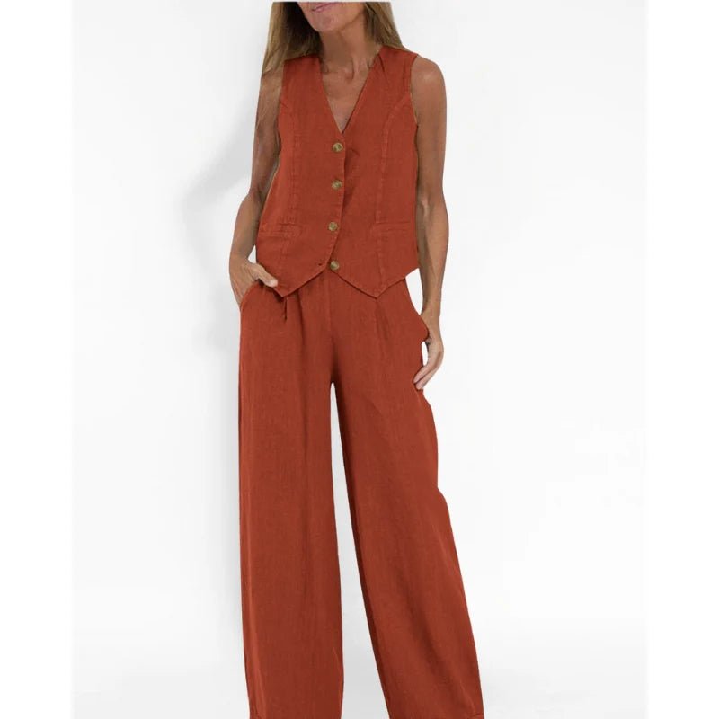 Two-Piece Sleeveless Top and Trouser Set for Women | Nella Orange