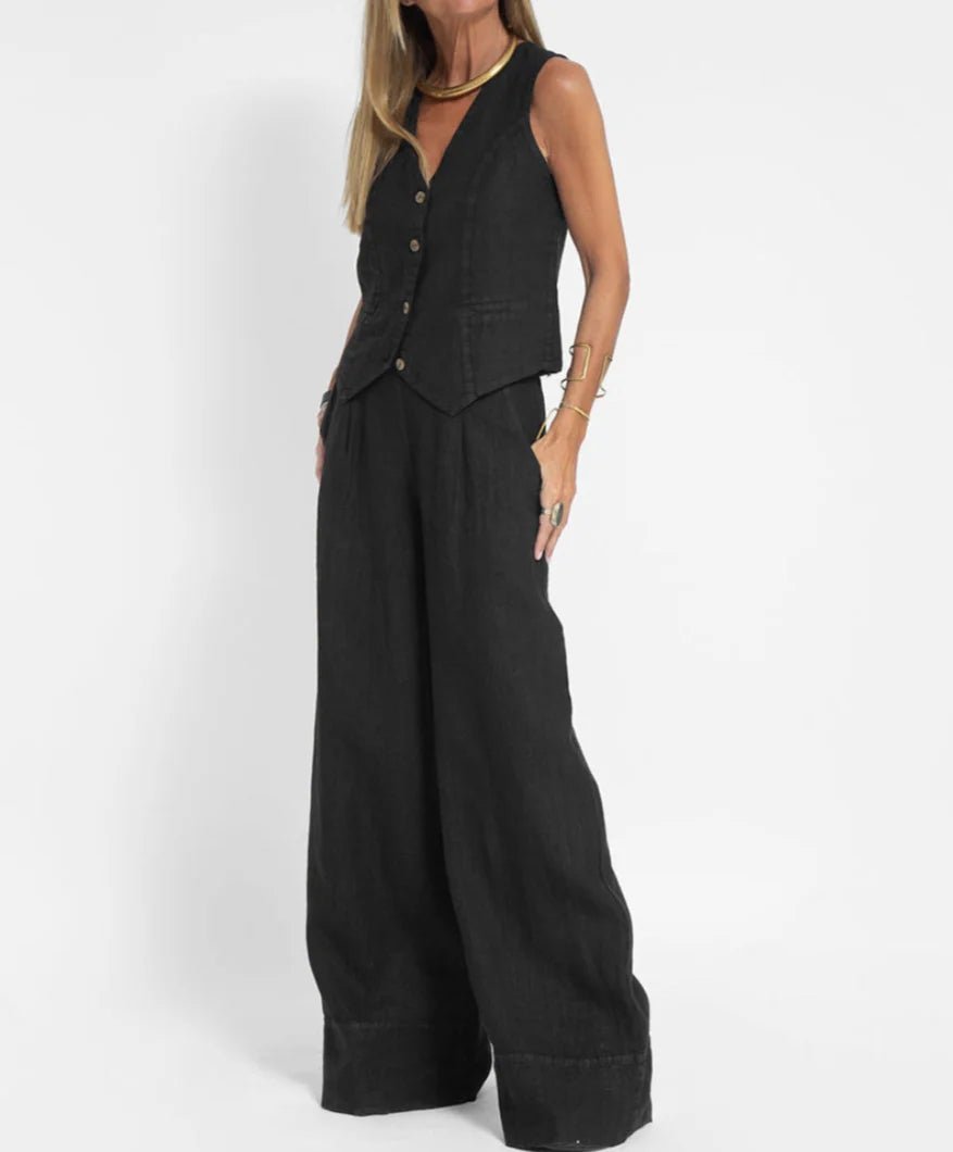Two-Piece Sleeveless Top and Trouser Set for Women | Nella Black