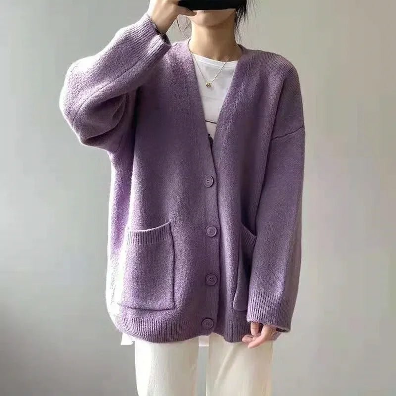V Neck Button Closure Cardigan for Women | Madeline Purple
