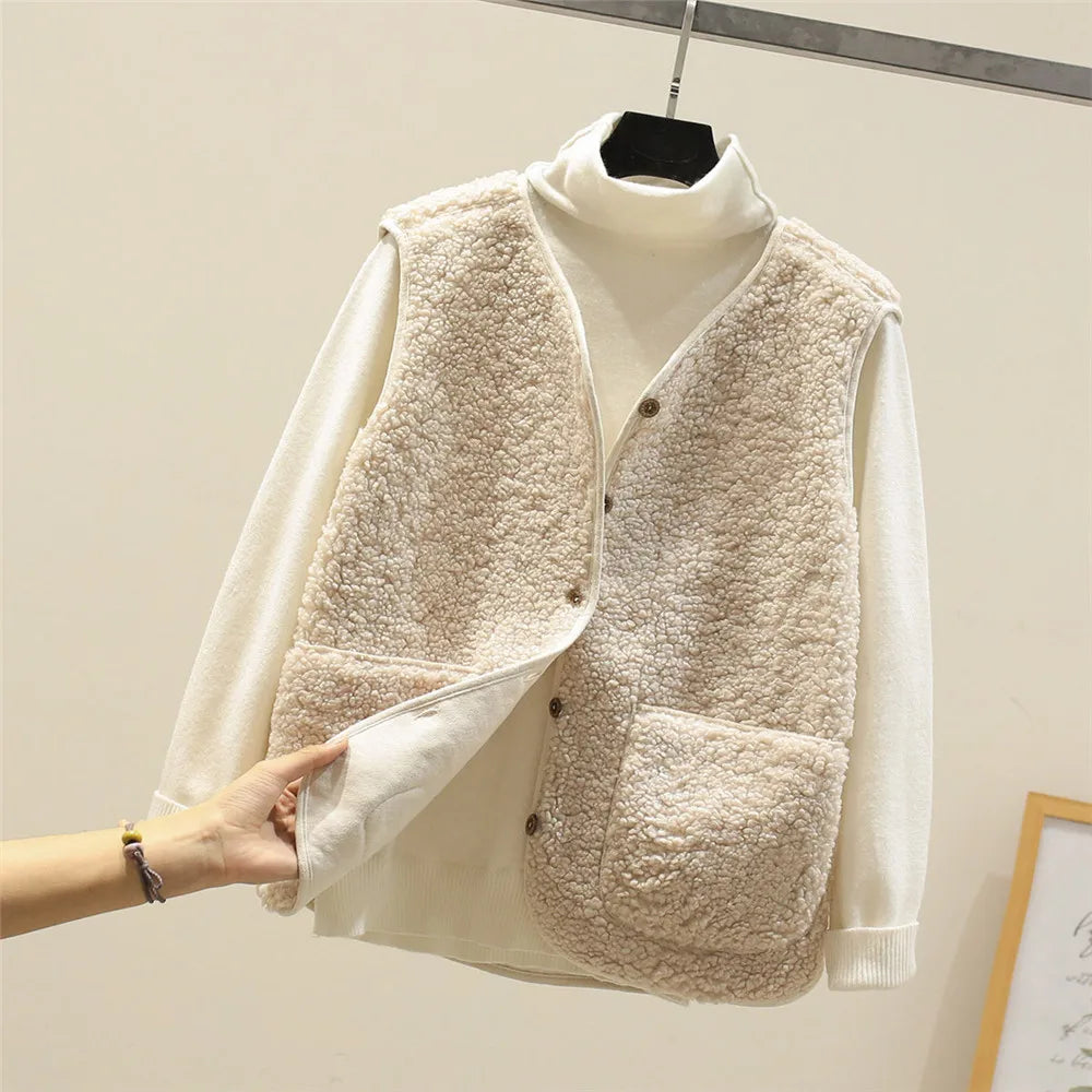 Wool Blend Fleece Sleeveless Vest for Women | Solenne