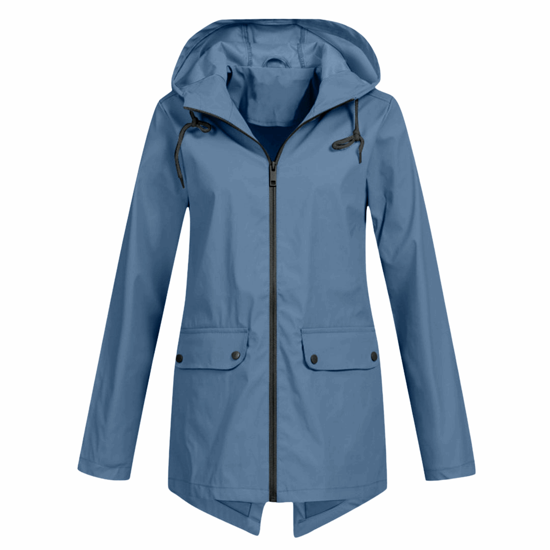 Waterproof Long Hooded Raincoat for Women | Marvina Blue