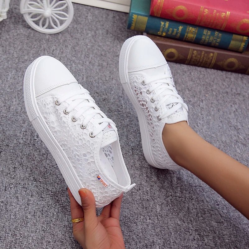 White Lace Canvas Sneakers for Women | Natalia White