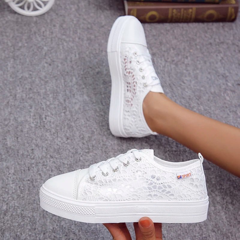 White Lace Canvas Sneakers for Women | Natalia