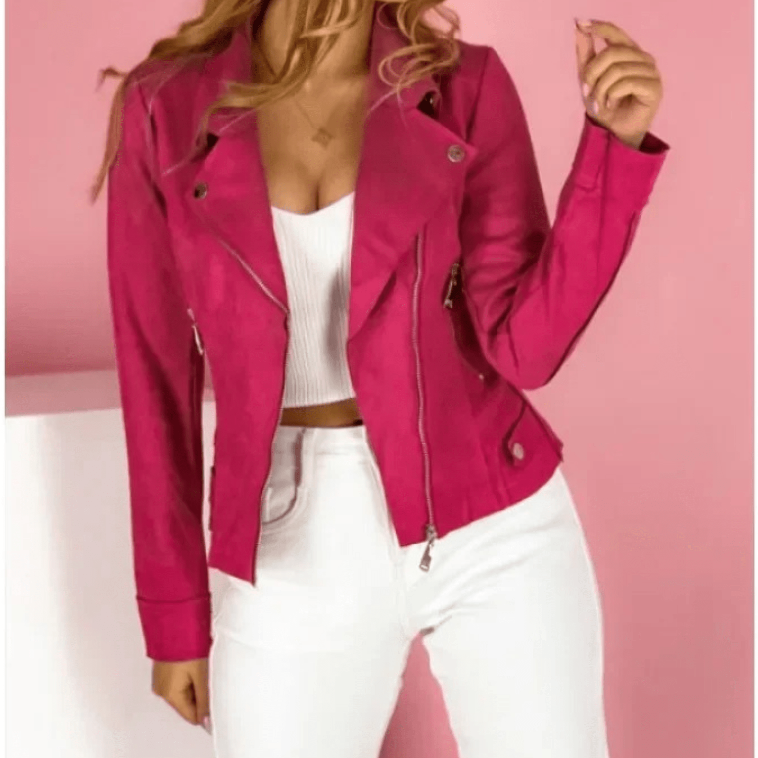 Women's Suede Biker Jacket | Seraphina Pink
