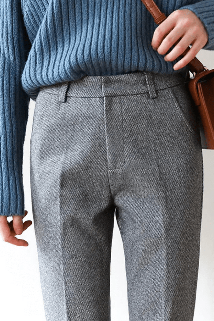 Wool Straight-Leg Trousers High Waisted for Women | Zantor Gray