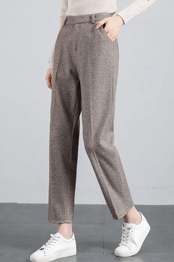 Wool Straight-Leg Trousers High Waisted for Women | Zantor