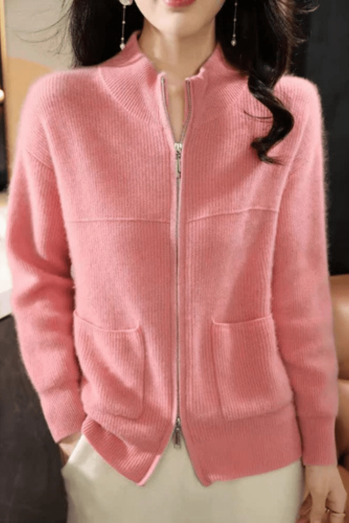 Wool Zip-Up Sweater Relaxed Fit for Women | Marisse Pink One Size