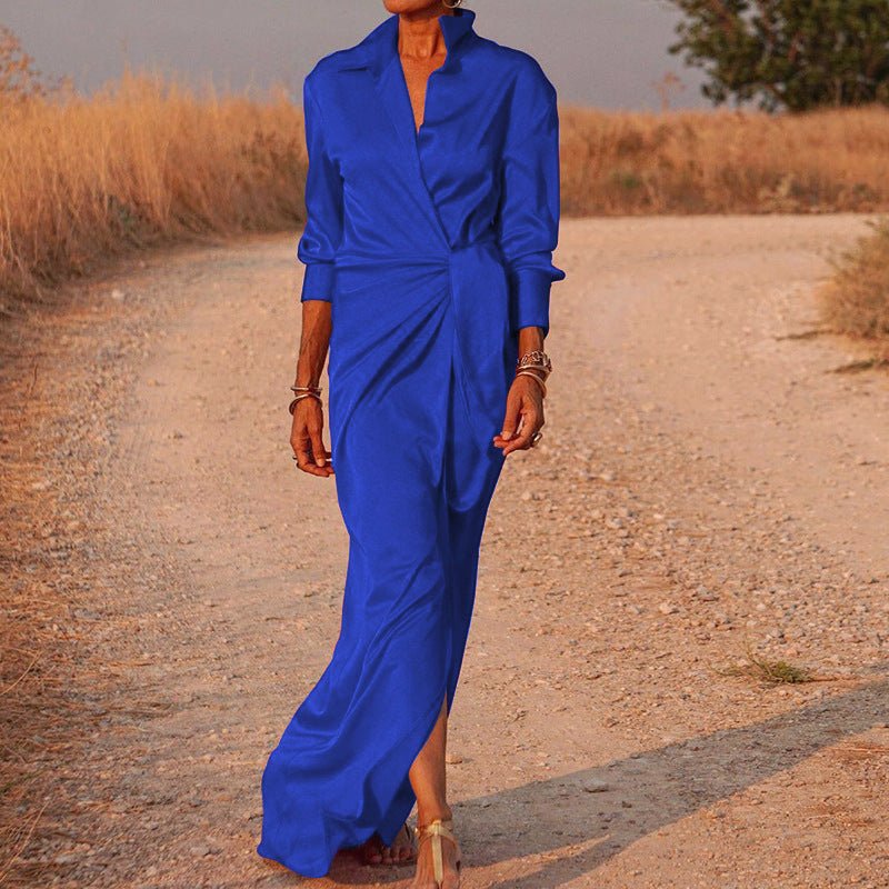 Wrap Maxi Dress in Silk Satin for Women | Katherine Blue