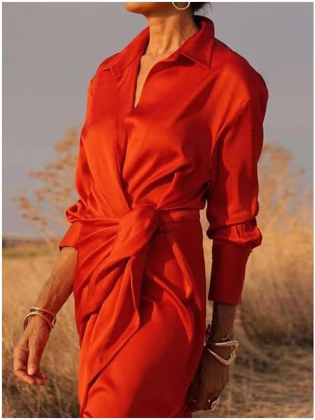 Wrap Maxi Dress in Silk Satin for Women | Katherine