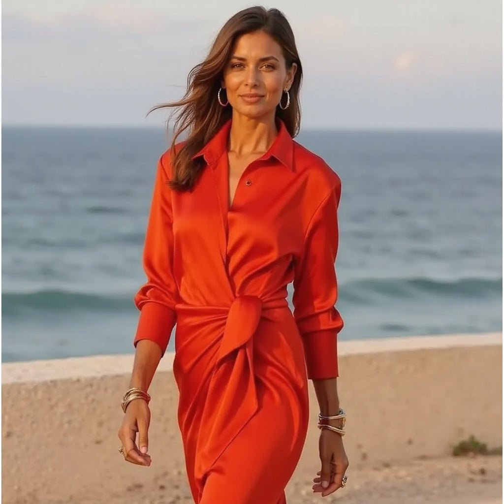 Wrap Maxi Dress in Silk Satin for Women | Katherine